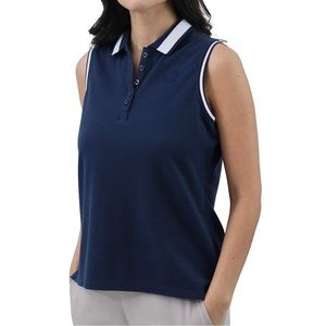 CHAPS Womens Sleeveless Polo Shirt Size Medium Navy & White New